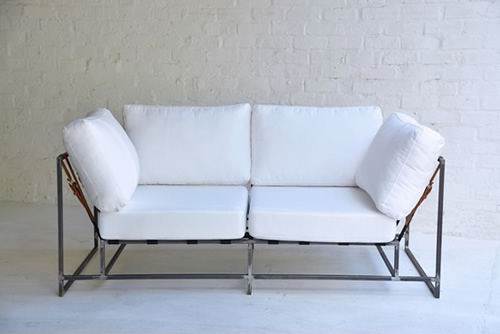 001 Couch - Modern metal, white cushions & leather detail Also available in charcoal  